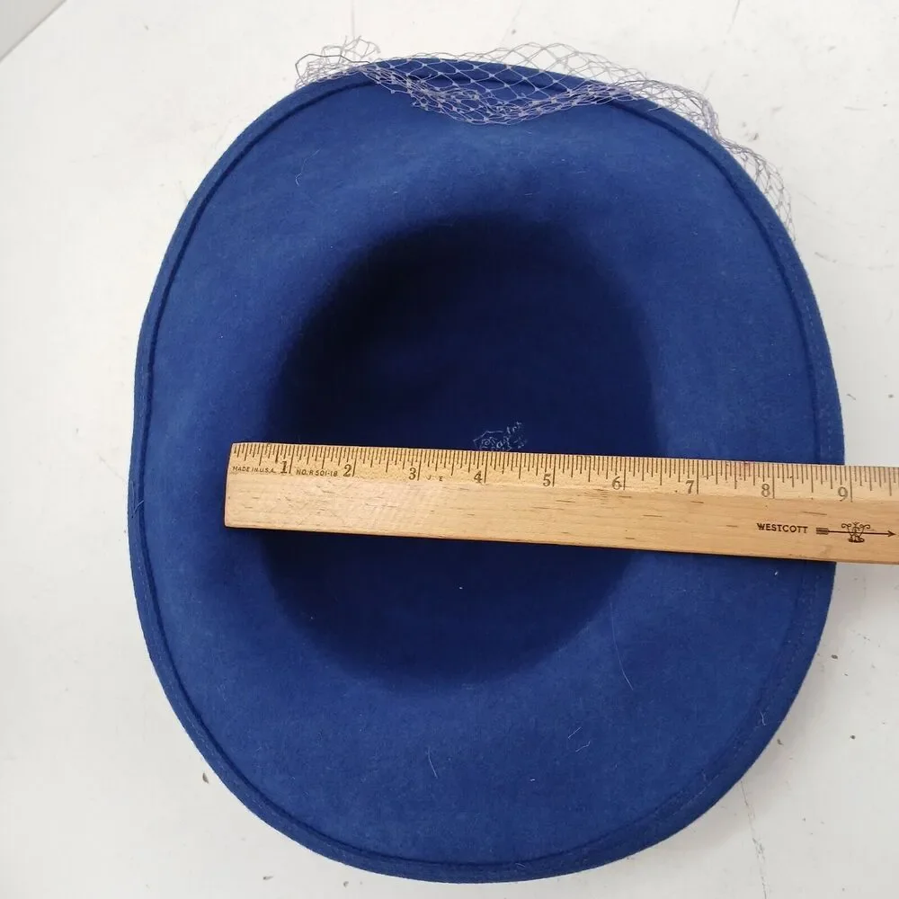 Womens Fedora Hat Blue Wool Netting with Band 100% Wool Lancaster USA